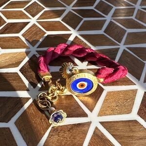 Red Silk and Gold Evil Eye Bracelet